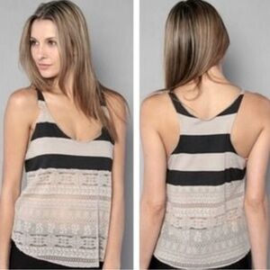 WE THE FREE Women’s Black & Tan Striped Racerback with Lace Tank Top